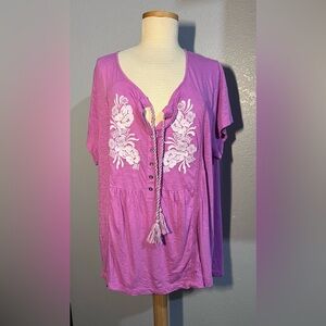 Indigo Lavender-Pink Embroidered Peasant blouse